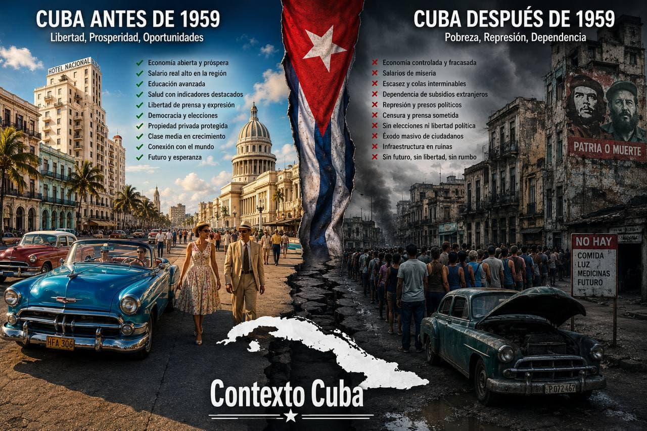 Cuba antes y después de 1959: la revolución que prometió justicia y terminó administrando la ruina